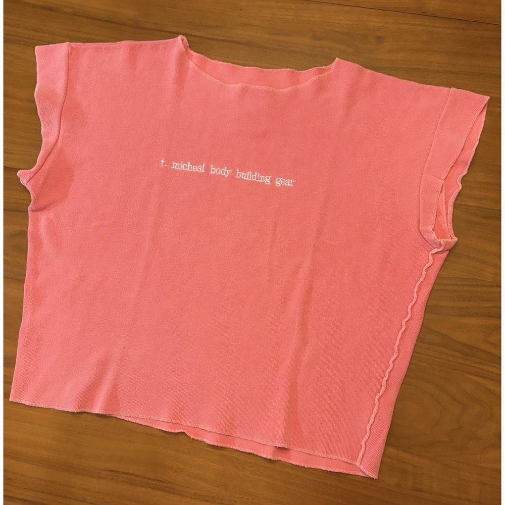 Vintage 90s T Michael Bodybuilding Gear Cropped Shirt XL Pink Salmon USA Muscle